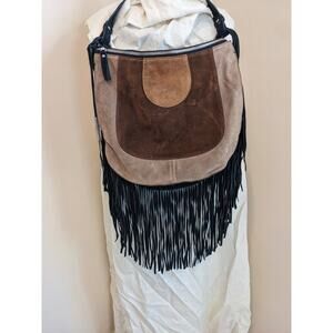 D2 purse fringed genuine leather Italy brown black suede